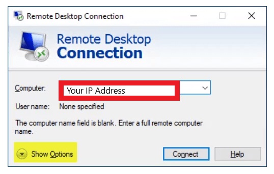 RDP connection details
